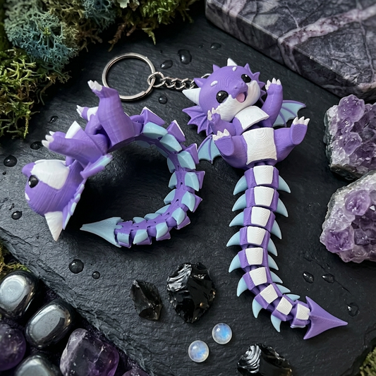 Flexi baby dragon keychain shown from a second angle