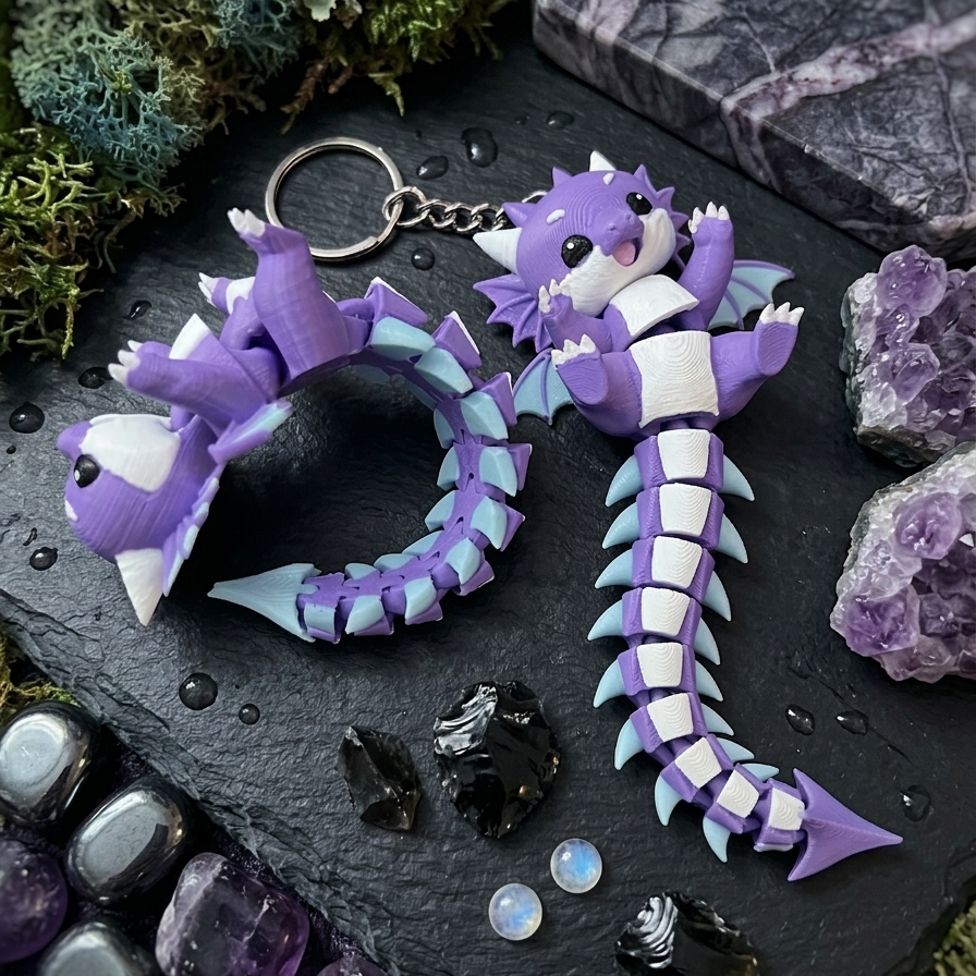 Flexi baby dragon keychain shown from a second angle