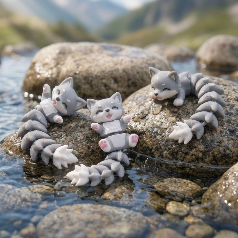 Flexi baby wolf keychain shown from a second angle