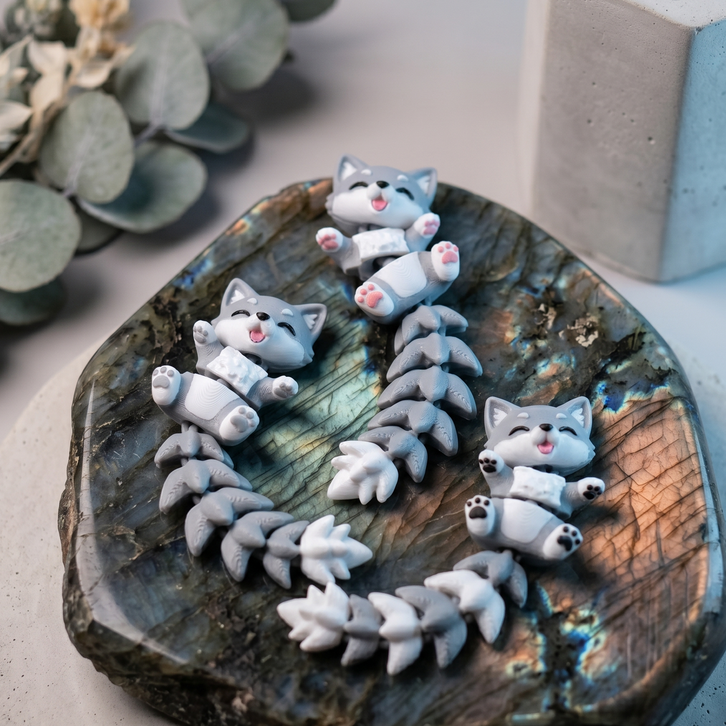 Flexi baby wolf keychain shown from a fifth angle