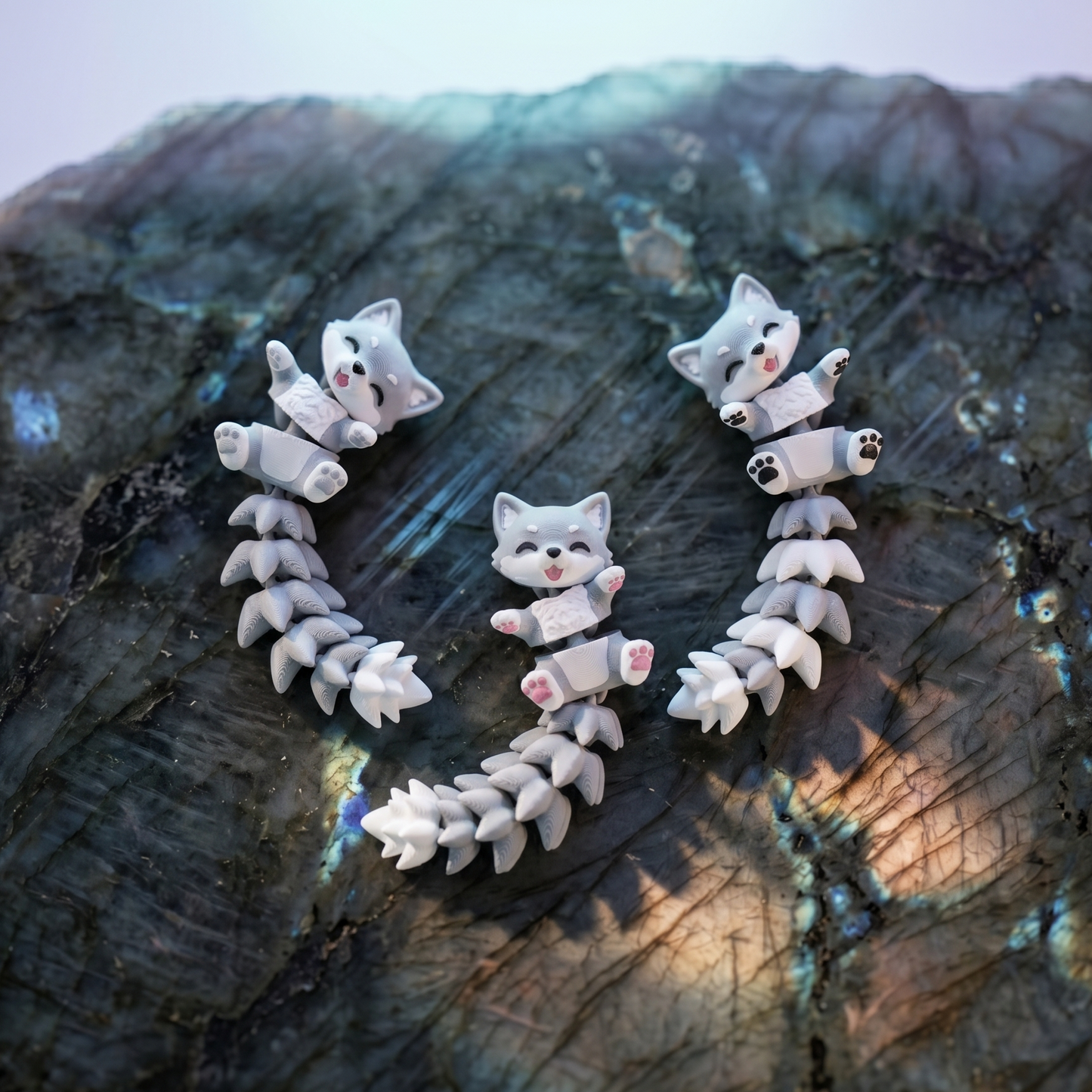 Flexi baby wolf keychain shown from a fourth angle