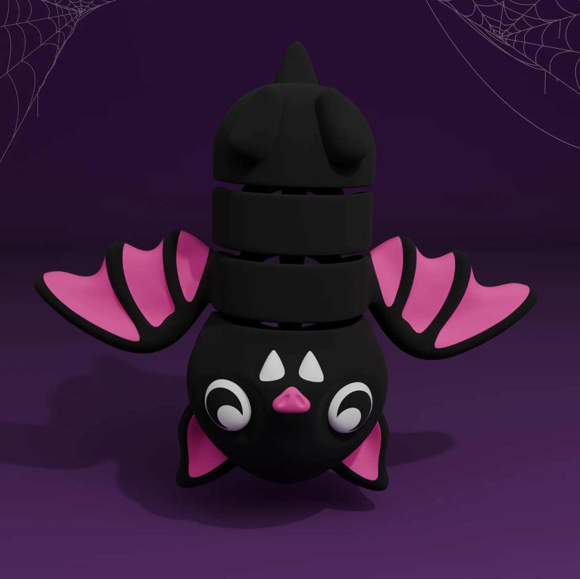 Flexi Halloween Bat in Pink Wings colorway, spooky purple background