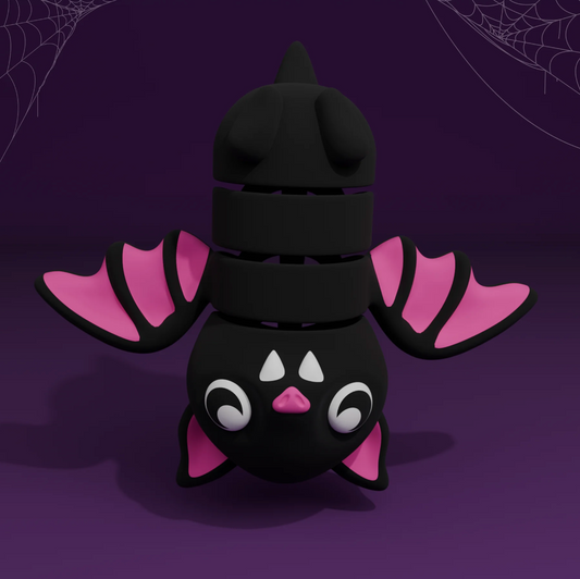 Flexi Halloween Bat in Pink Wings colorway, spooky purple background