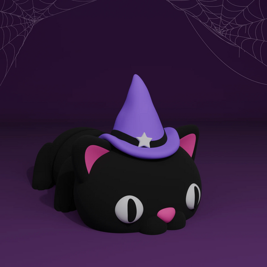 Flexi Halloween Cat with purple witch hat, spooky purple background