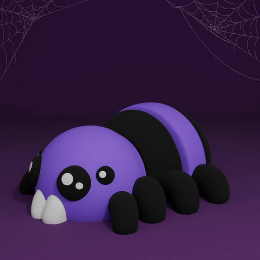 Flexi Halloween Spider in Purple/Black colorway, spooky purple background