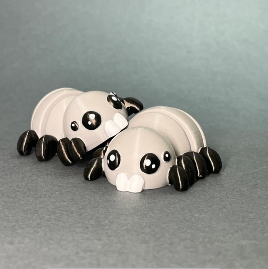 Pair of Flexi Halloween Spider keychains in White/Grey monochrome colorway