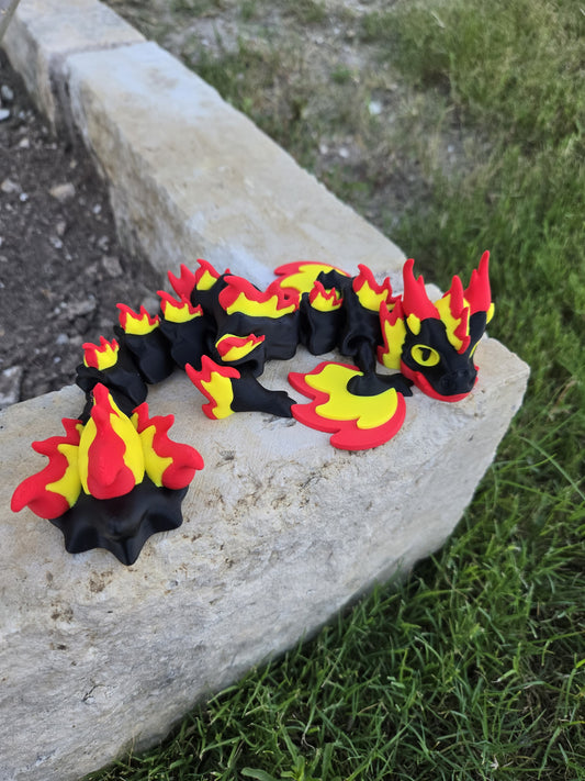 Eternal Flame Wyvern articulated dragon fidget resting on stone