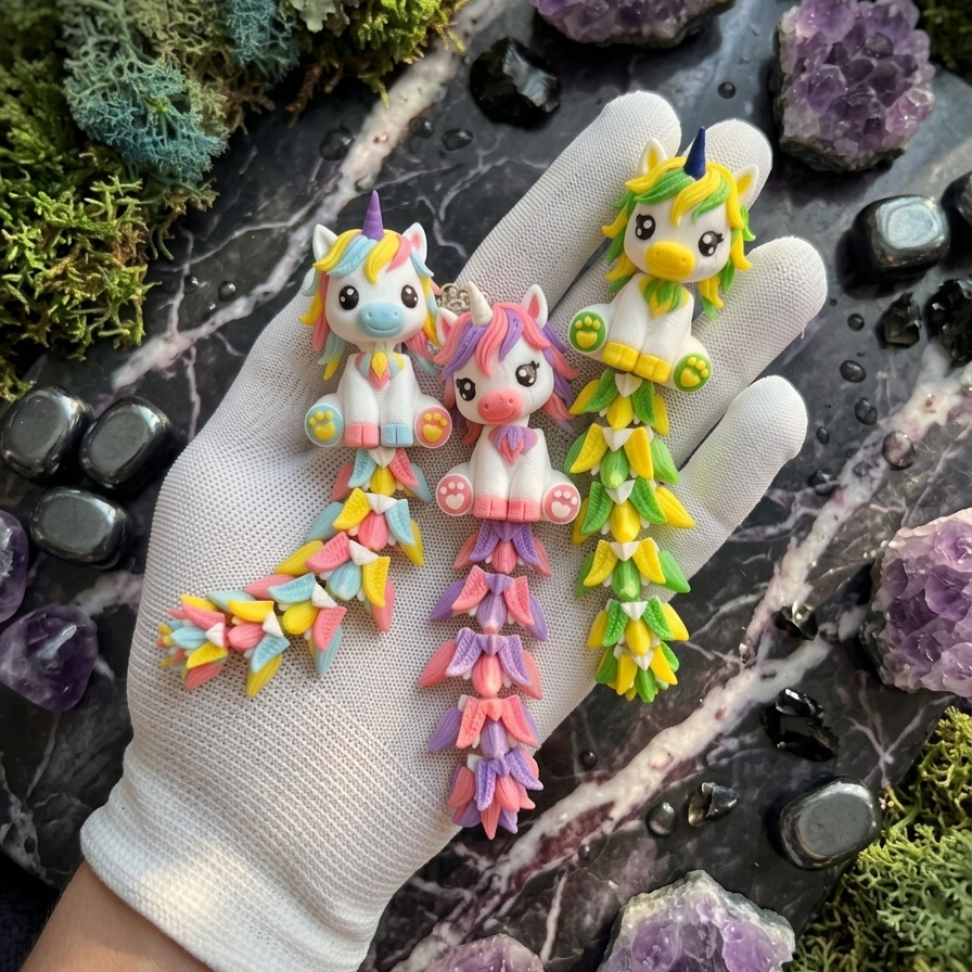 Flexi Unicorn Keychain in Pink/Purple and Rainbow colorways
