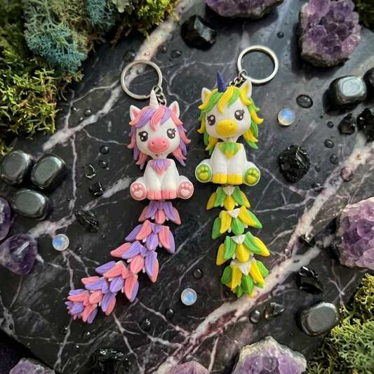 Flexi Unicorn Keychain shown from a second angle, articulated joints visible